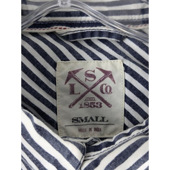 Levis White Blue Striped Button-Down Shirt Small Mens Long Sleeve Casual Pocket - Picture 5 of 12